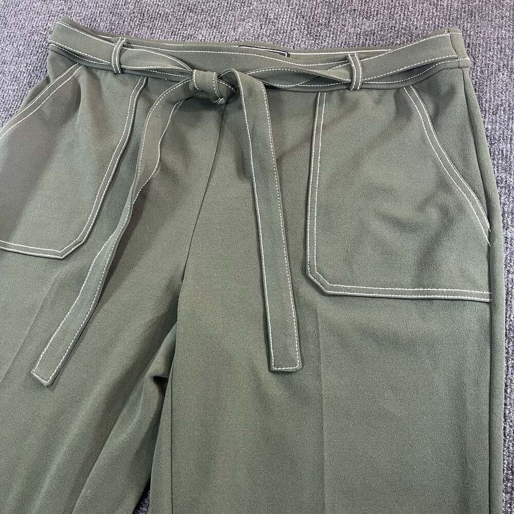 NYCC Belted Pants Size 14 Green Cargo Pocket Contrast Stitch